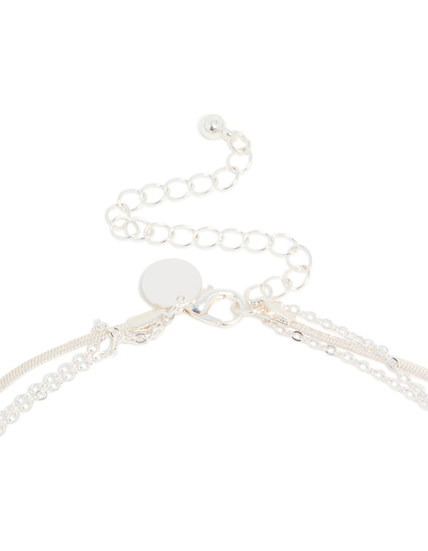 Silver Plated Cubic Zirconia Teardrop & Snake Chain Layered Necklace