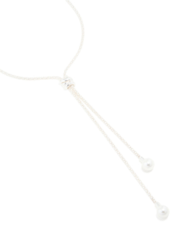 Silver Plated Pearl Twisted Chain Adjustable Toggle Necklace