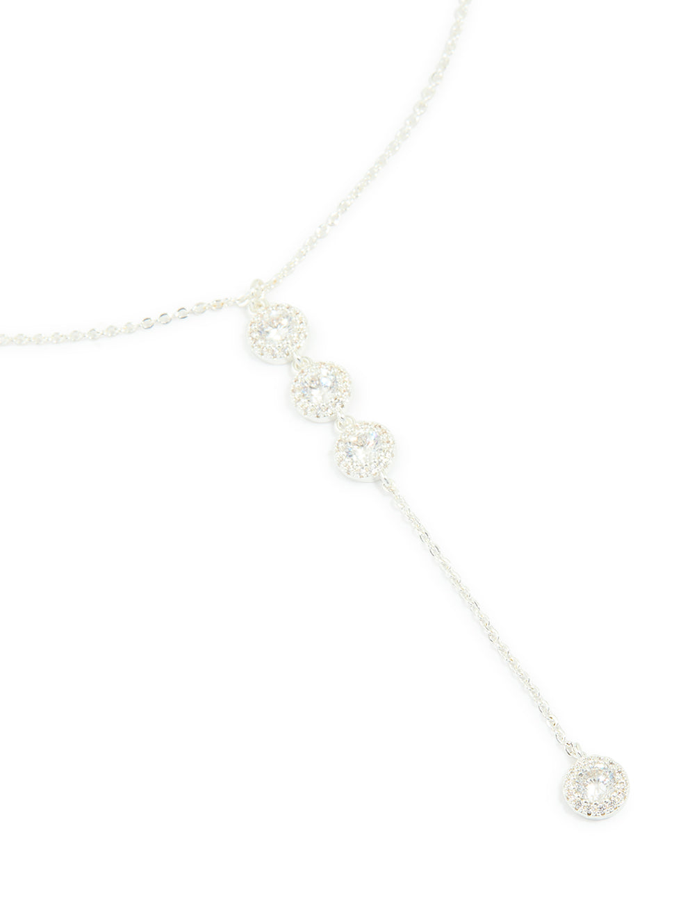 Silver Plated Cubic Zirconia Halo Round Trio Drop Necklace