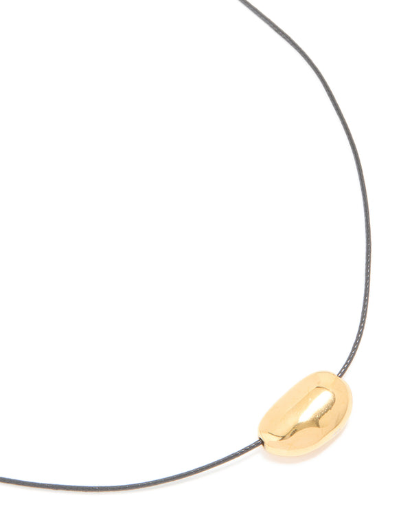 Waterproof Gold Plated Stainless Steel Smooth Pebble Pendant Cord Necklace