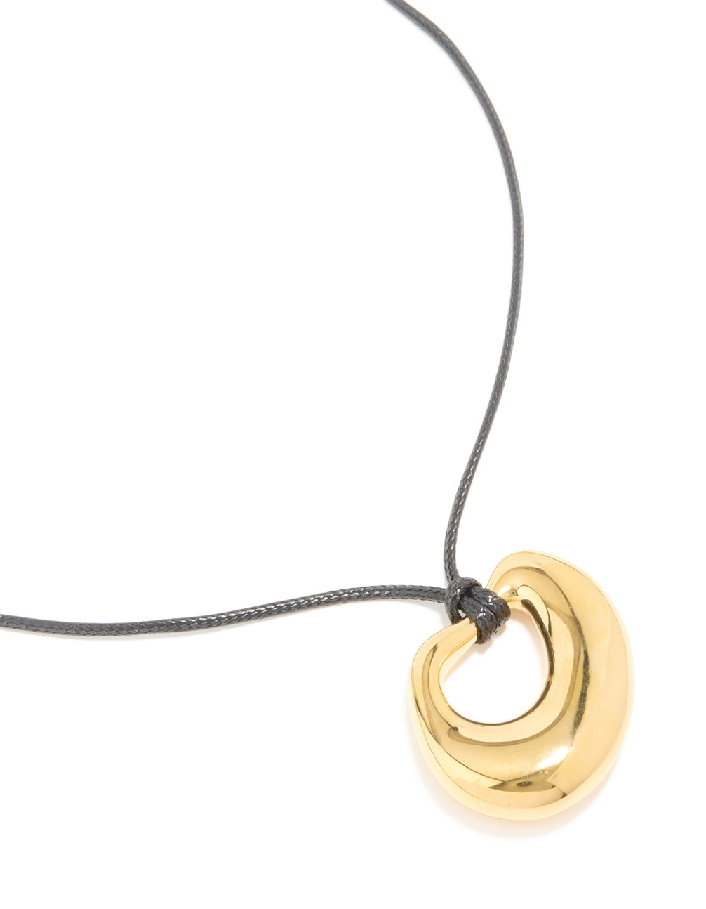 Gold Open Molten Pendant Black Cord Necklace