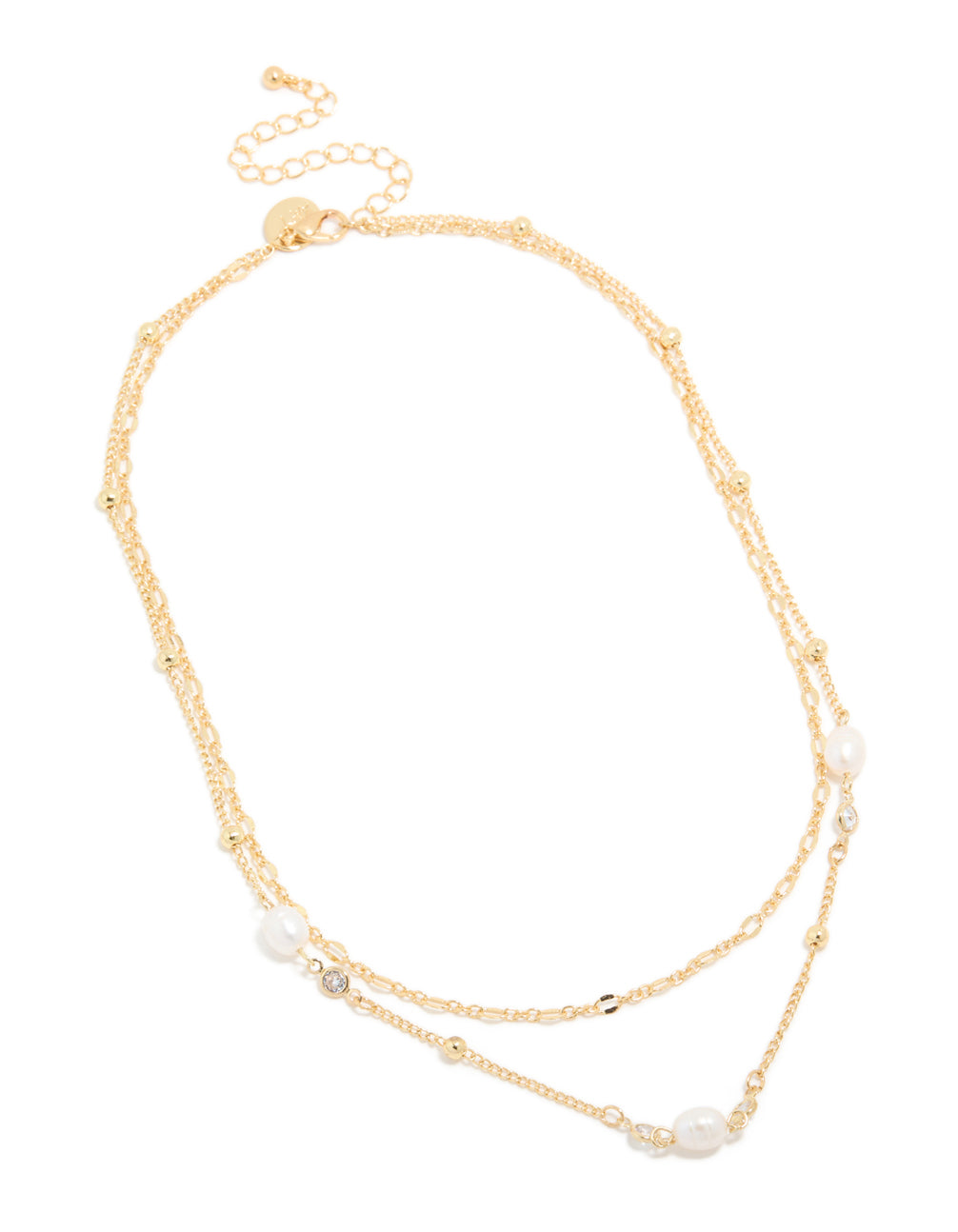 Gold Plated Cubic Zirconia Freshwater Pearl & Chain Layered Necklace