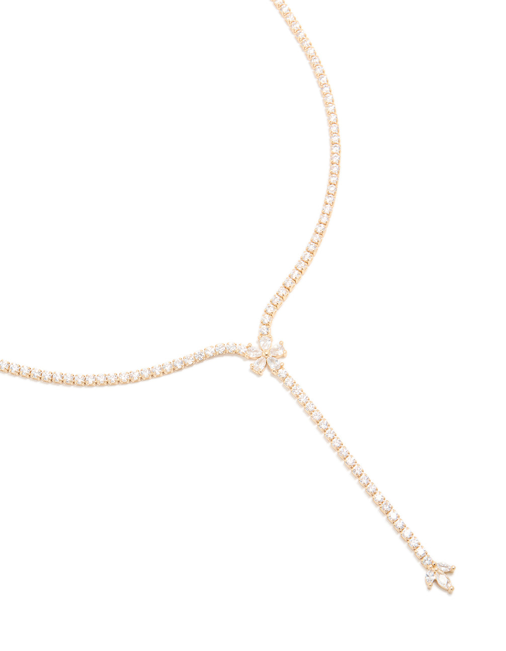 Gold Plated Cubic Zirconia Flower Y-Necklace