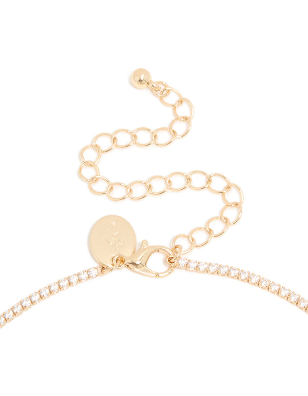 Gold Plated Cubic Zirconia Flower Y-Necklace