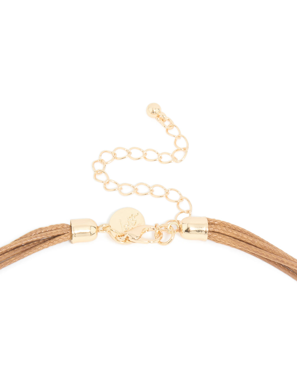 Gold Open Pendant Brown Cord Layered Long Necklace