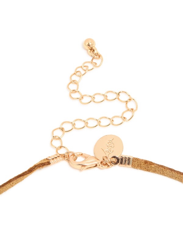 Cream Stone Pendant Brown Cord Necklace