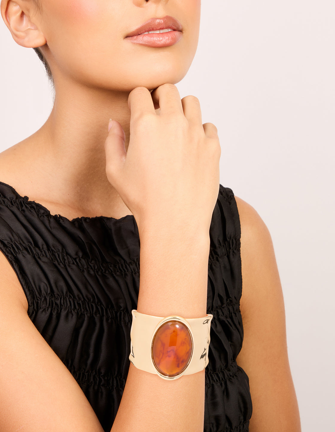 Gold Brown Stone Large Statement Wrist Cuff