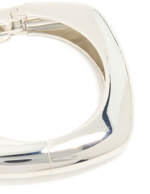 Silver Chunky Rectangle Hinged Bangle