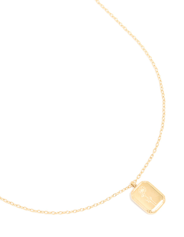 Discover a waterproof floral detail October birth flower marigold necklace crafted gold plated stainless steel with pendant close up view