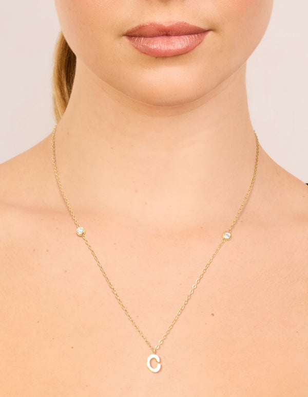 Waterproof Gold Plated Stainless Steel Letter C Dainty Pendant Necklace