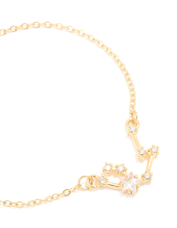 Waterproof Gold Plated Stainless Steel Cubic Zirconia Aquarius Zodiac Sign Bracelet