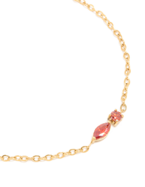 Waterproof Gold Plated Stainless Steel July Red Cubic Zirconia Birthstone Bracelet