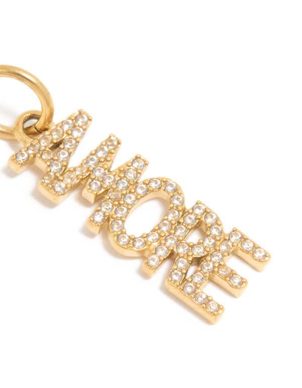 Waterproof Gold Plated Stainless Steel Cubic Zirconia Amore Charm