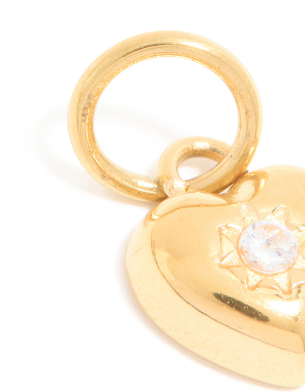 Waterproof Gold Plated Stainless Steel Cubic Zirconia Puffy Heart Charm