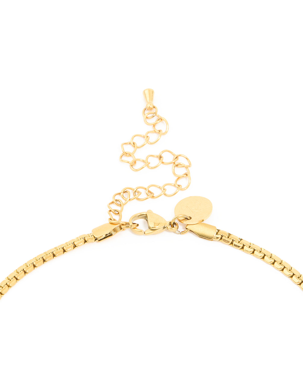Highlighting waterproof gold plated stainless steel thick snake chain necklace with statement styling clasp detail view