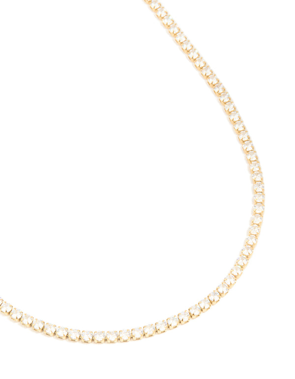 Waterproof Gold Plated Stainless Steel Cubic Zirconia Tennis Necklace