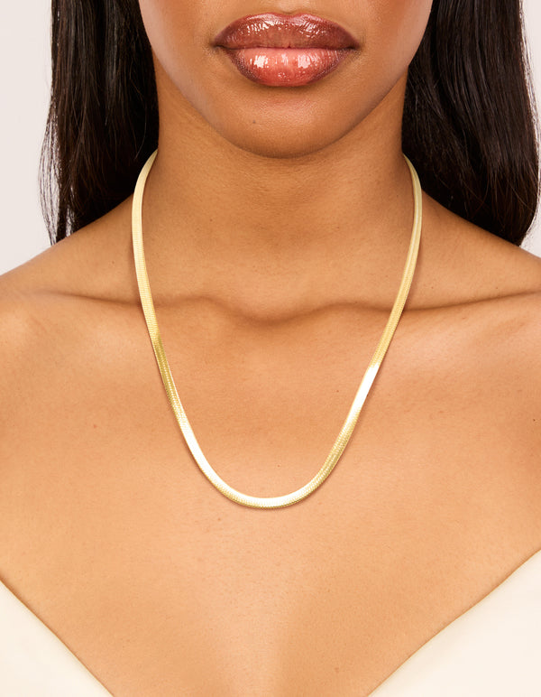 Waterproof Gold Plated Stainless Steel Fine Flat Snake Chain Necklace