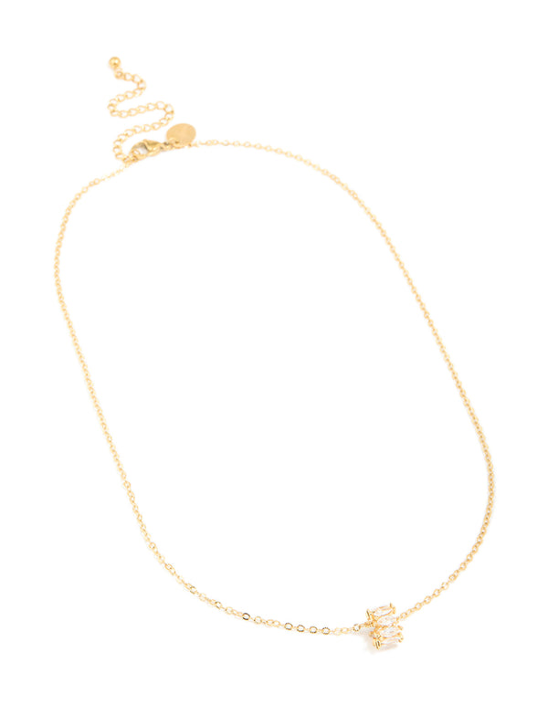 Waterproof Gold Plated Stainless Steel Cubic Zirconia Baguette Pendant Twisted Necklace