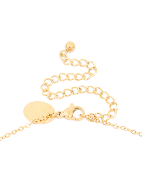 Waterproof Gold Plated Stainless Steel Pearl & Square Pendant Necklace Set