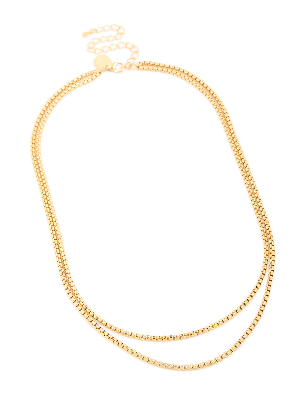 Waterproof Gold Plated Stainless Steel Double Box Chain Layered Necklace