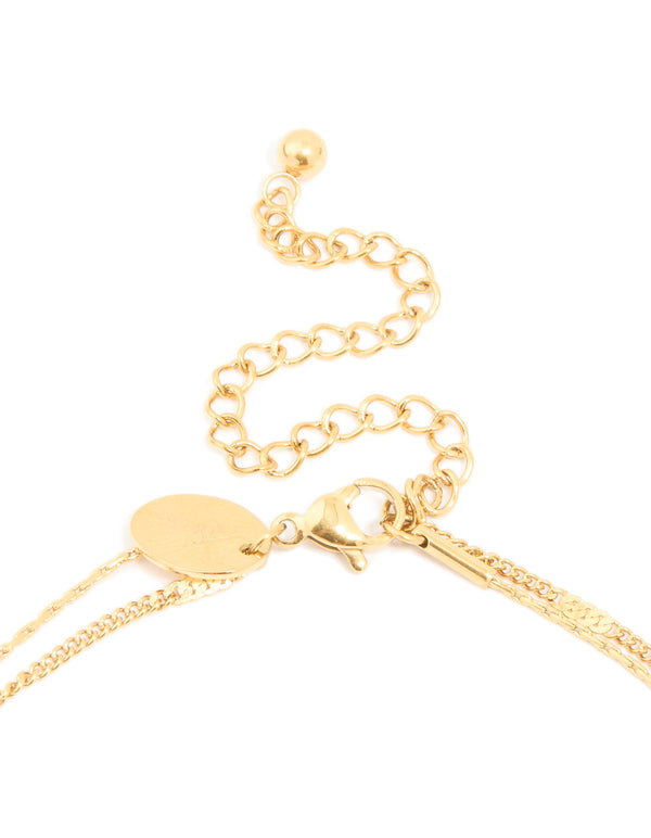 Waterproof Gold Plated Stainless Steel Chain & Leaf Layered Necklace