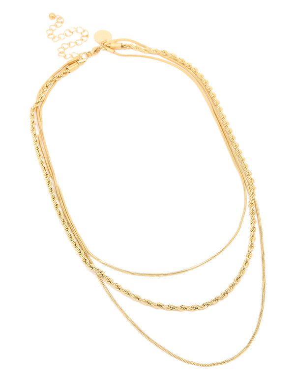 Waterproof Gold Plated Stainless Steel Mixed Chain Layered Necklace