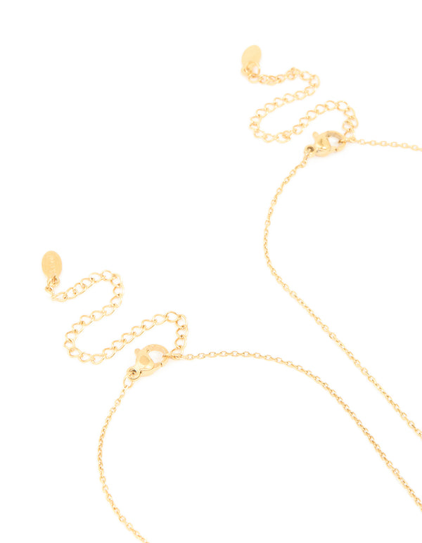Waterproof Gold Plated Stainless Steel Cubic Zirconia Necklaces 2-Pack