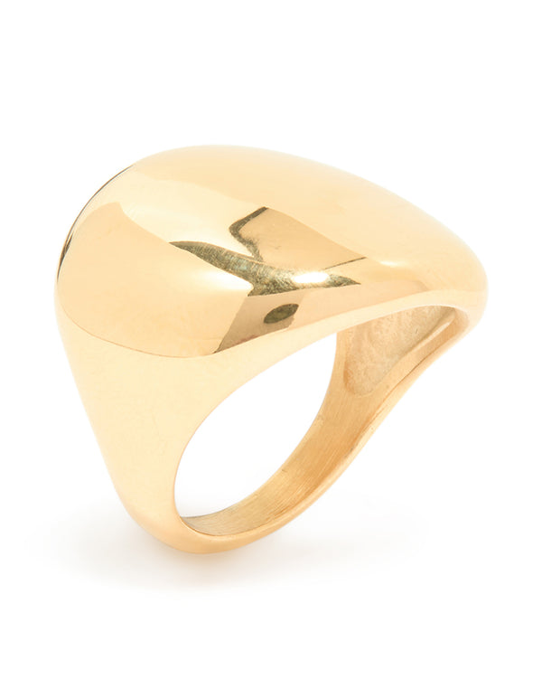 Showcasing waterproof gold plated stainless steel smooth pebble ring side detail view