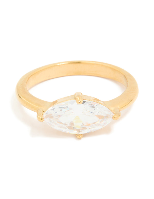 Waterproof Gold Plated Stainless Steel Cubic Zirconia Skinny Ring