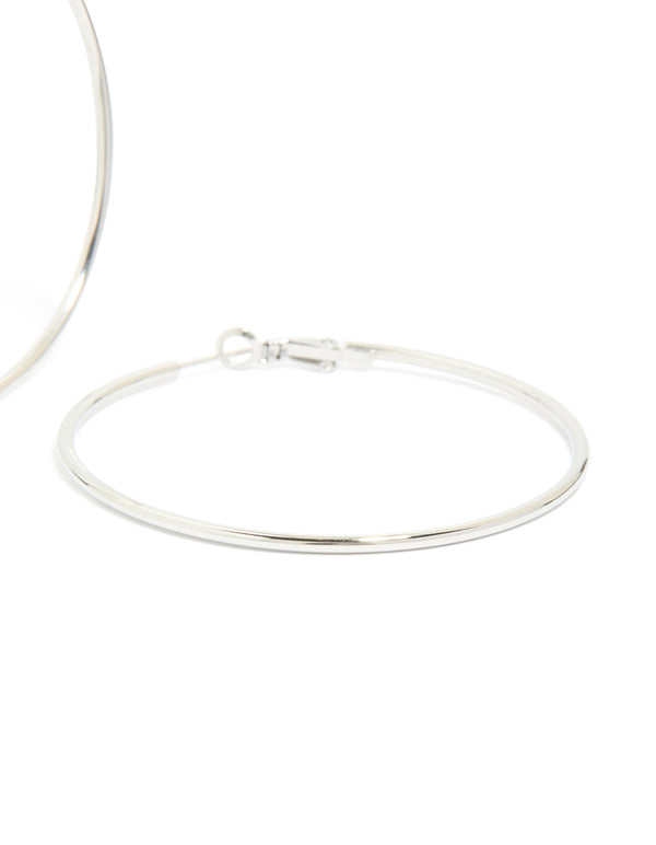Designed with waterproof stainless steel hoop earrings in silver, 55 MM post detail view