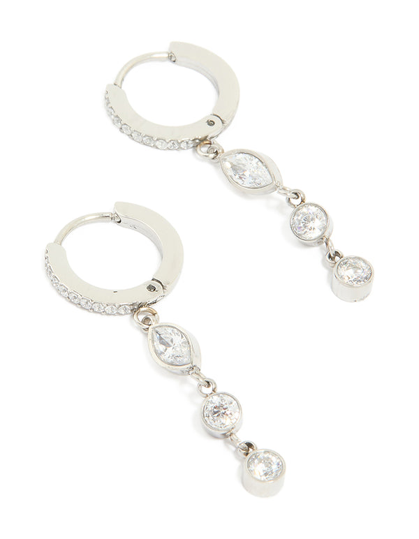 Waterproof Stainless Steel Cubic Zirconia Huggie Drop Earrings