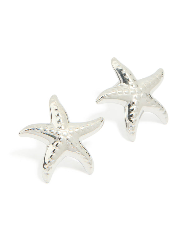 Waterproof Stainless Steel Textured Starfish Stud Earrings
