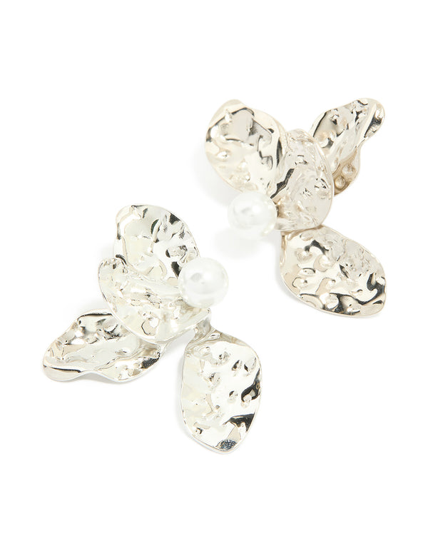 Waterproof Stainless Steel Pearl Large Flower Stud Earrings
