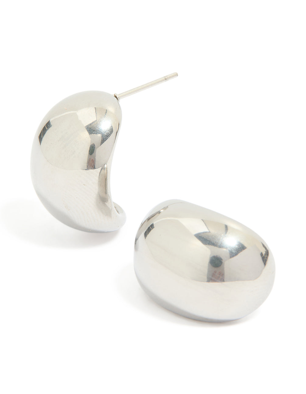 Crafted from waterproof stainless steel small cave stud earrings in silver front view