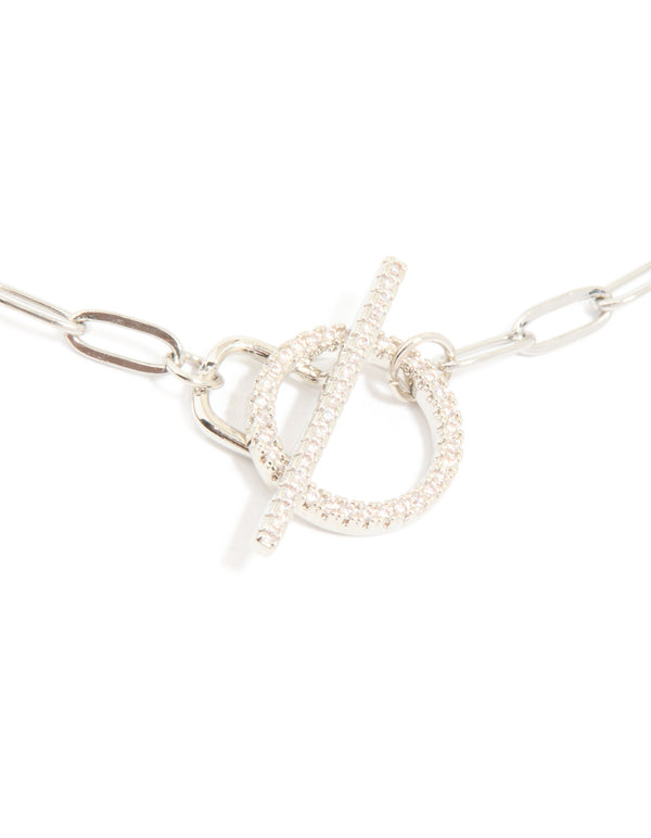 Waterproof Stainless Steel Cubic Zirconia T-Bar Necklace