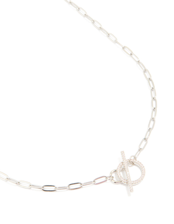 Waterproof Stainless Steel Cubic Zirconia T-Bar Necklace