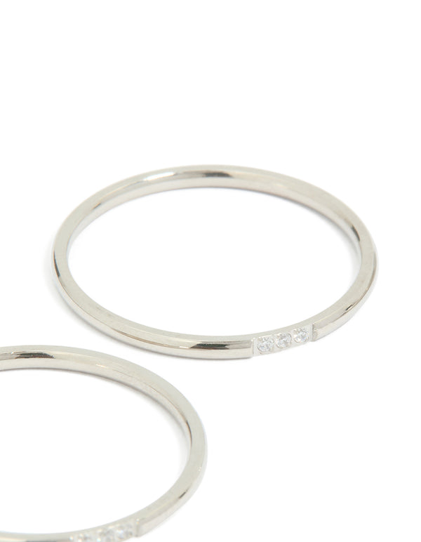 Waterproof Stainless Steel Thin Cubic Zirconia Trio Rings 3-Pack