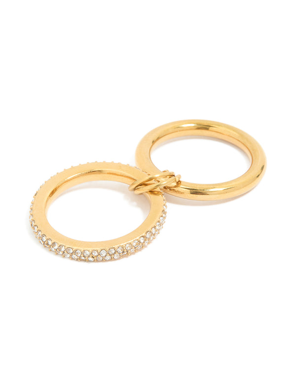 Waterproof Gold Plated Stainless Steel Cubic Zirconia Spinner Rondell Stacked Ring