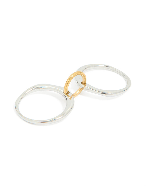 Waterproof Mixed Metal Plated Stainless Steel Fine Rondell Stacked Link Ring