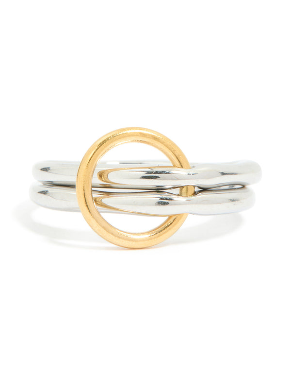 Waterproof Mixed Metal Plated Stainless Steel Fine Rondell Stacked Link Ring