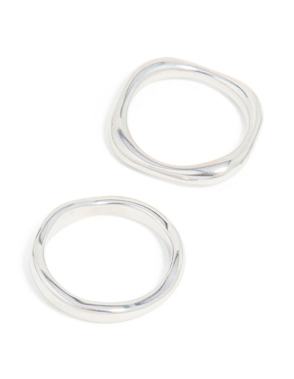 Crafted from Waterproof Stainless Steel Organic Rings 3-Pack with statement style in silver side detail view