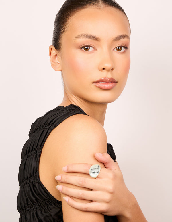 Waterproof Stainless Steel Smooth Pebble Ring