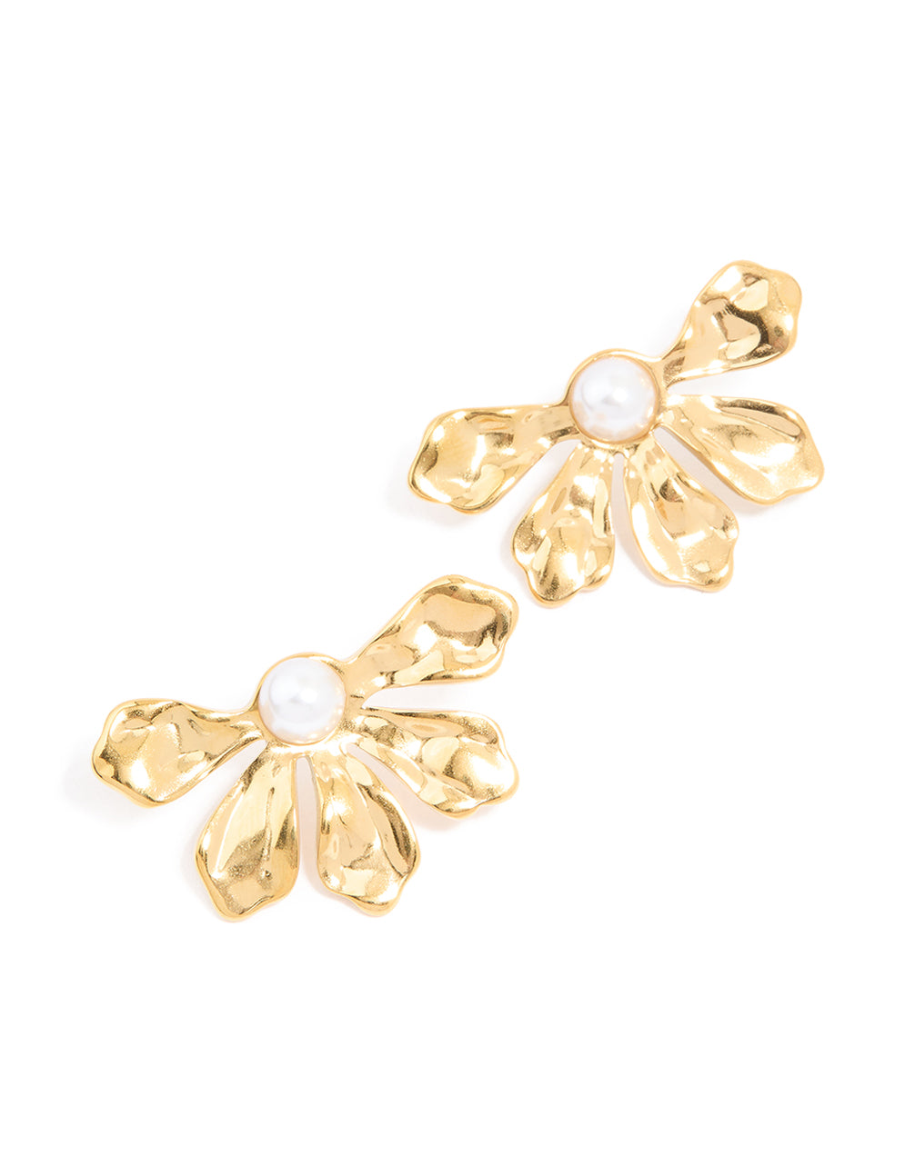 Waterproof Gold Plated Stainless Steel Pearl Half Flower Stud Earrings