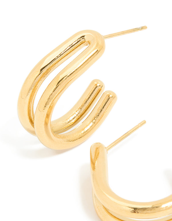 Waterproof Gold Plated Stainless Steel Double Layered Hoop Earrings