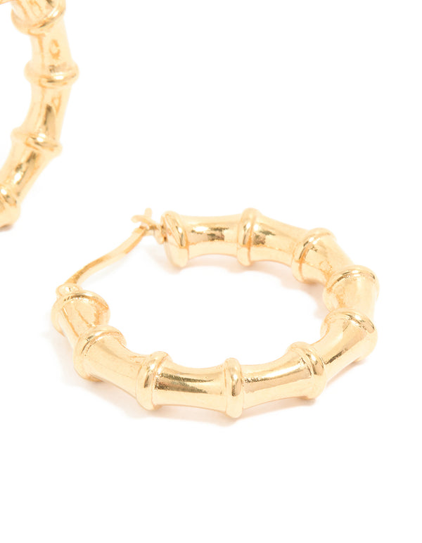 Waterproof Gold Plated Stainless Steel Textured Hoop Earrings 30 MM