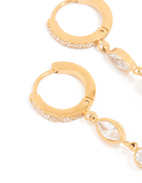 Waterproof Gold Plated Stainless Steel Cubic Zirconia Droplet Huggie Earrings