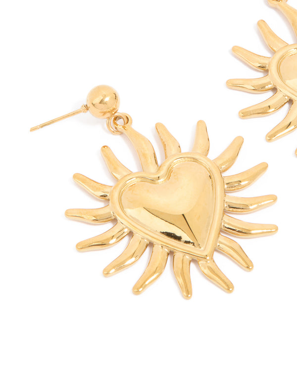 Waterproof Gold Plated Stainless Steel Heart Flower Statement Earrings