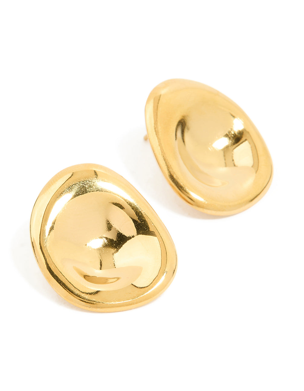 Discover waterproof gold plated stainless steel button stud earrings crafted in gold with stud closure front view