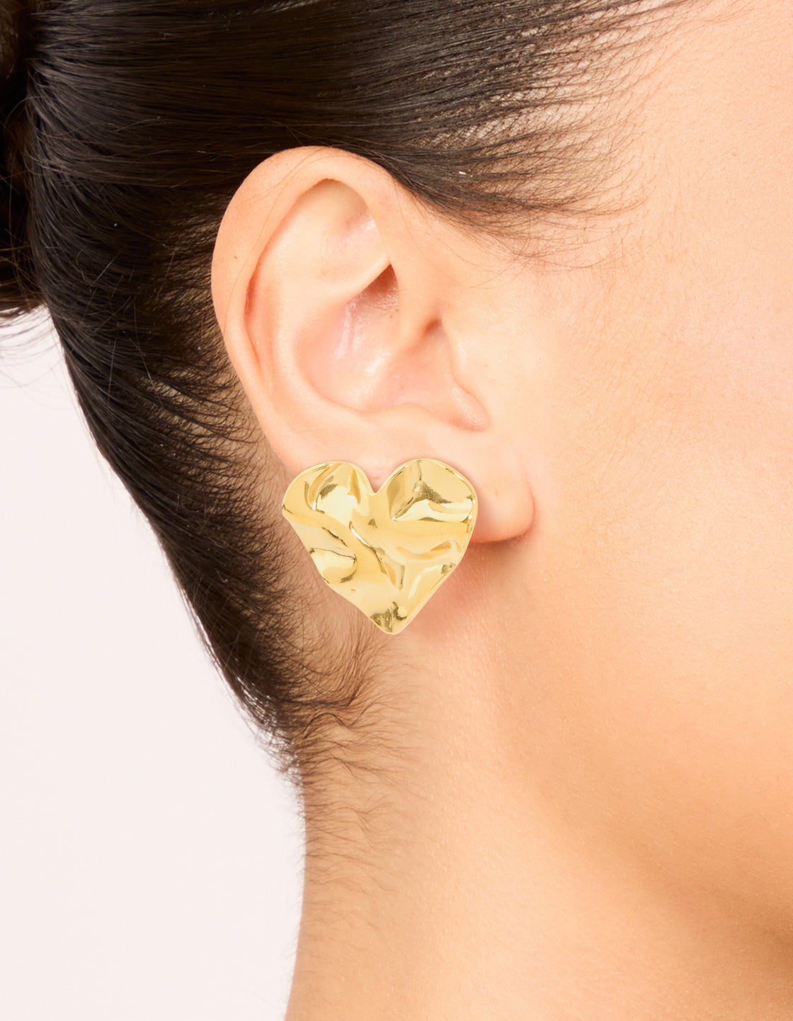 Waterproof Gold Plated Stainless Steel Crinkle Heart Stud Earrings