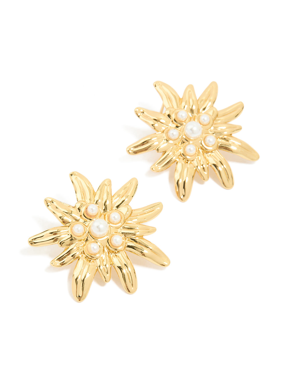 Waterproof Gold Plated Stainless Steel Freshwater Pearl Urchin Stud Earrings